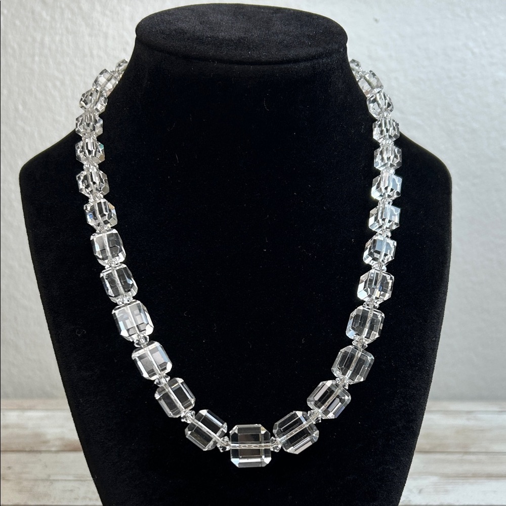 14k White Gold Stamped and Clear Rock Crystal Necklace